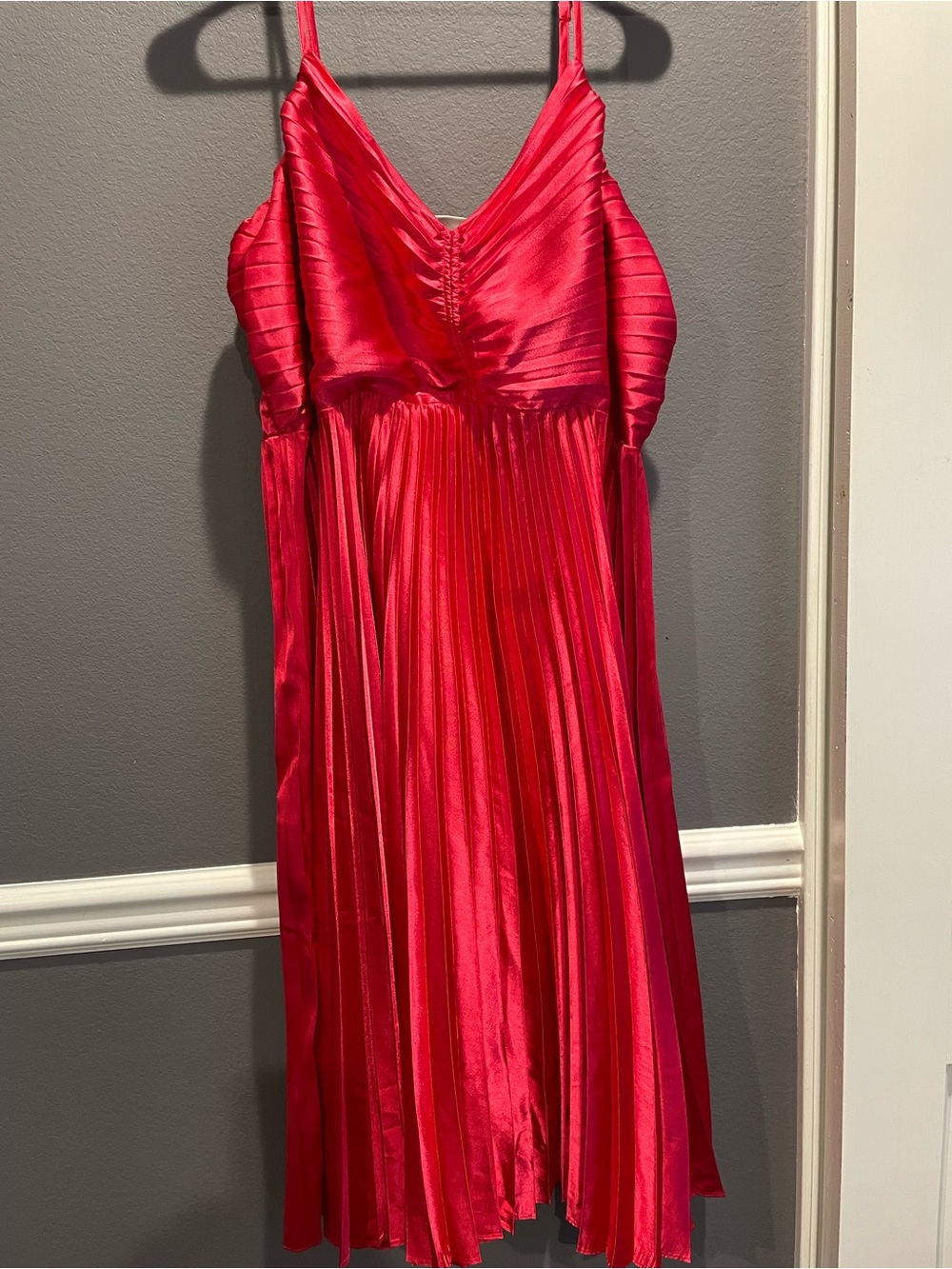Ava & Viv Hot Pink Satin Pleated Spaghetti Strap Dress
